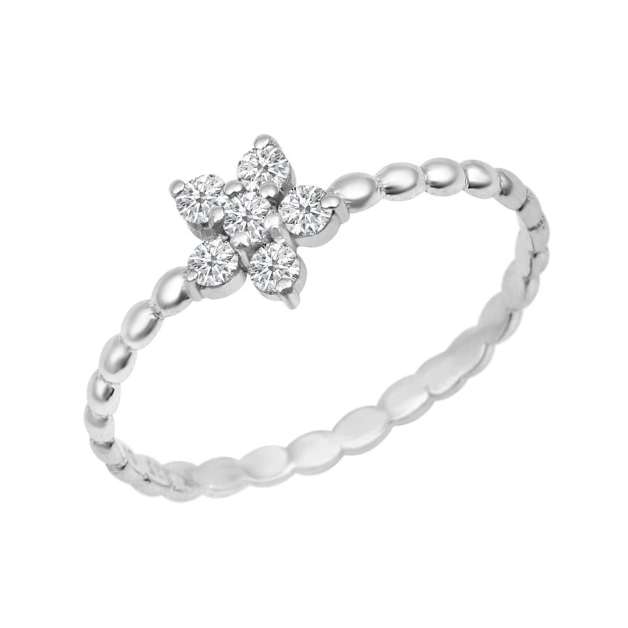 Moissanite Floral Cluster Beaded Band Ring – Sterling Silver