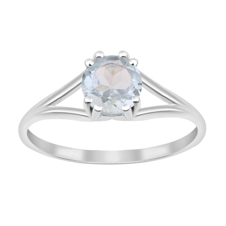 Aquamarine Solitaire Wedding Ring -Sterling Silver