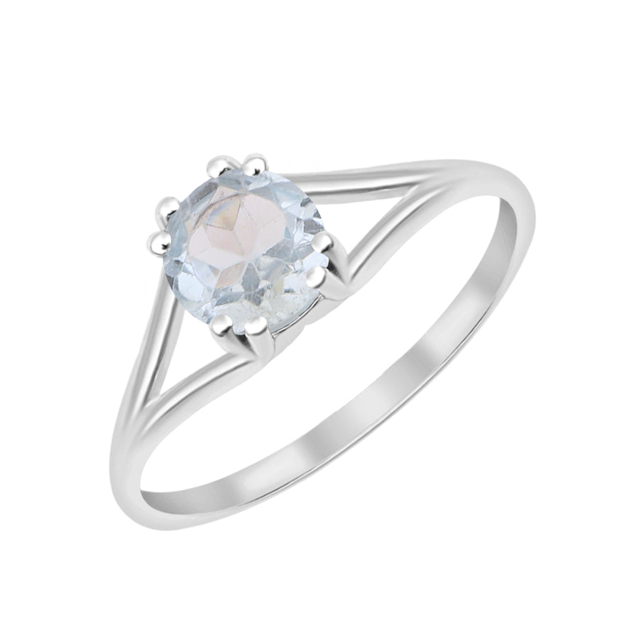 Aquamarine Solitaire Wedding Ring -Sterling Silver