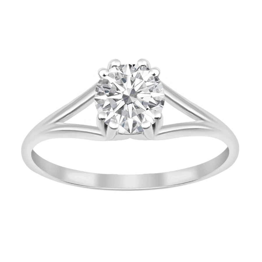 Moissanite Solitaire Split Shank Ring - Sterling Silver