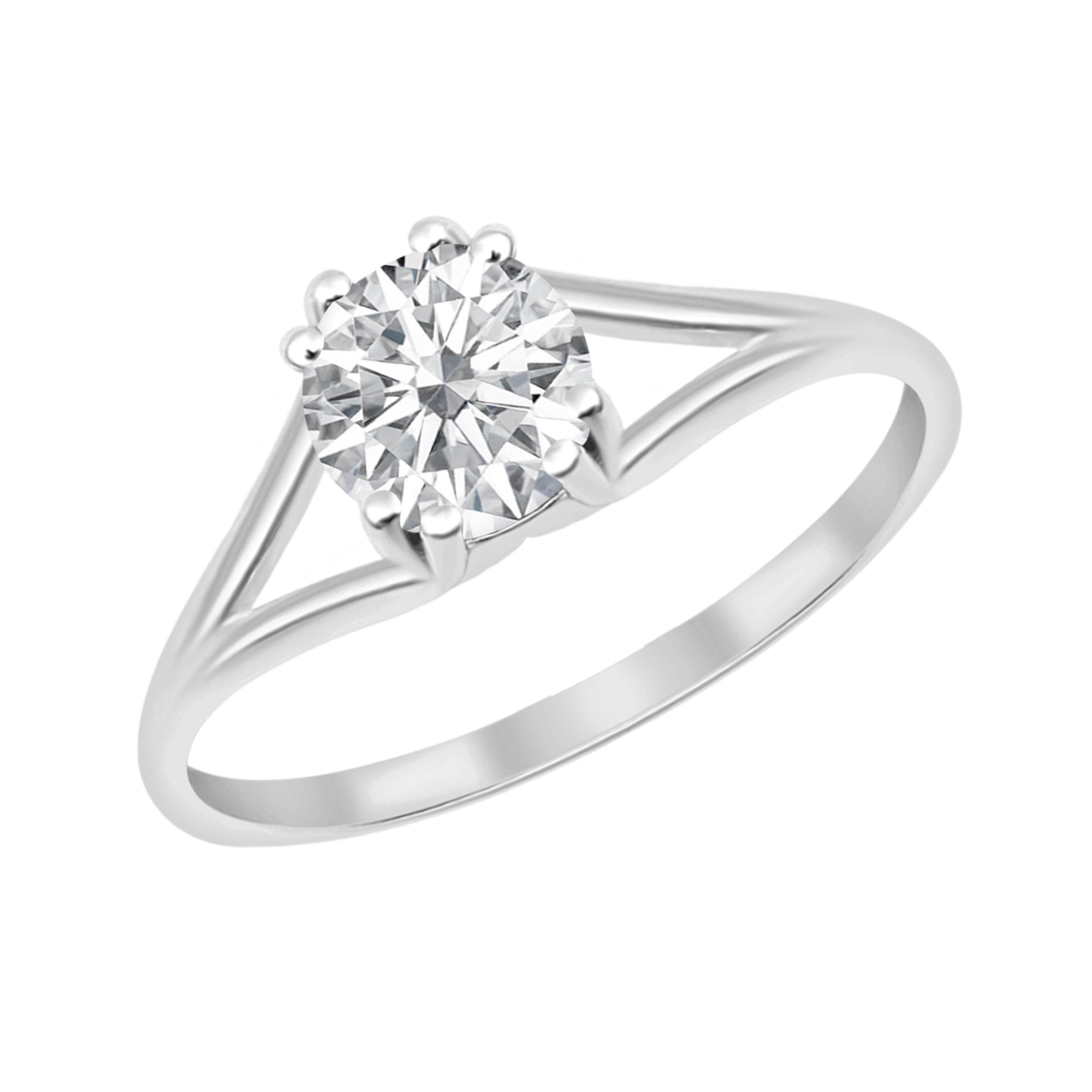 Moissanite Solitaire Split Shank Ring - Sterling Silver