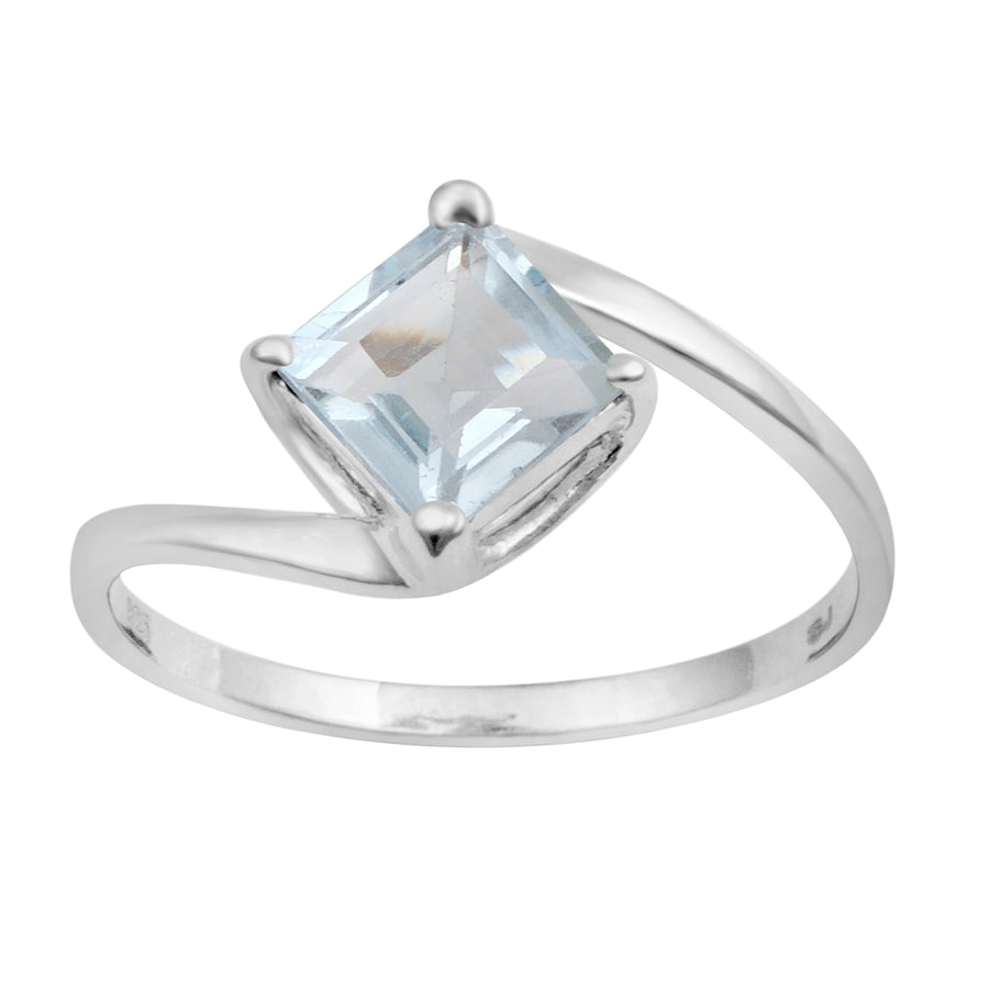 Aquamarine Solitaire Bypass Ring -Sterling Silver