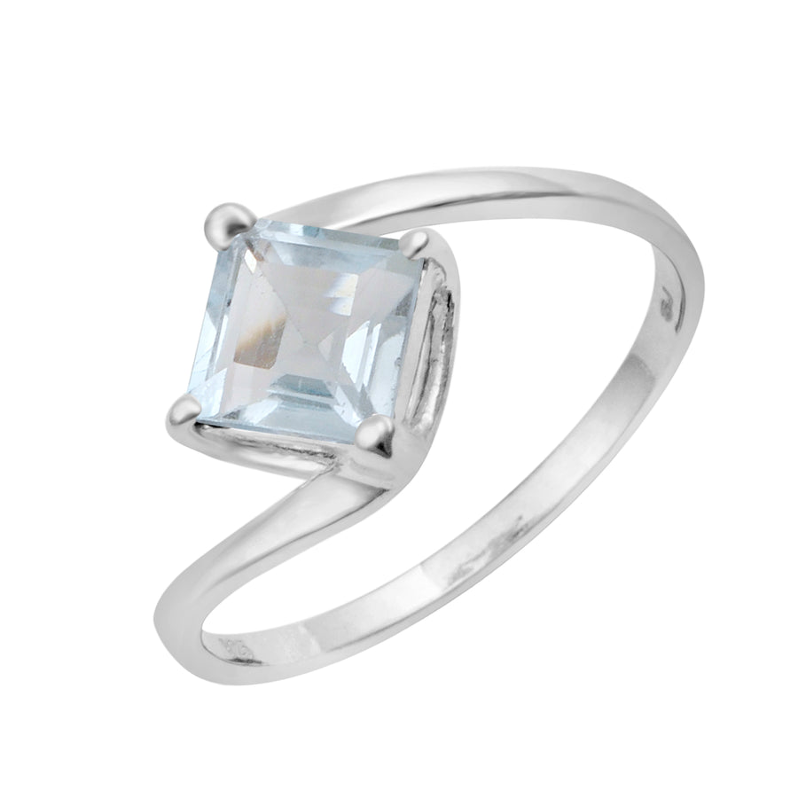 Aquamarine Solitaire Bypass Ring -Sterling Silver