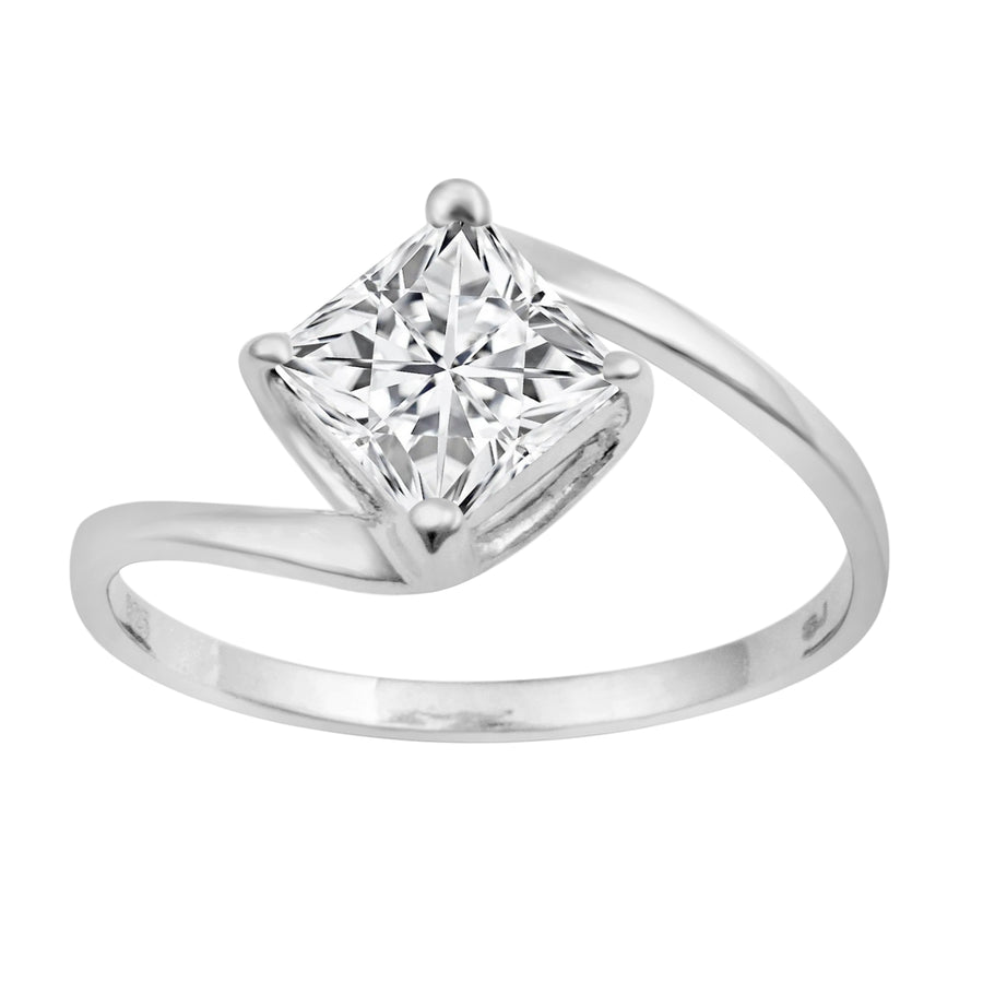 Moissanite Solitaire Bypass Ring – Sterling Silver