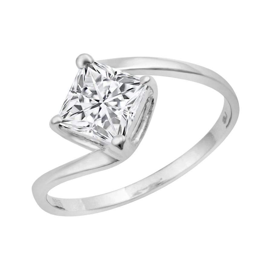 Moissanite Solitaire Bypass Ring – Sterling Silver