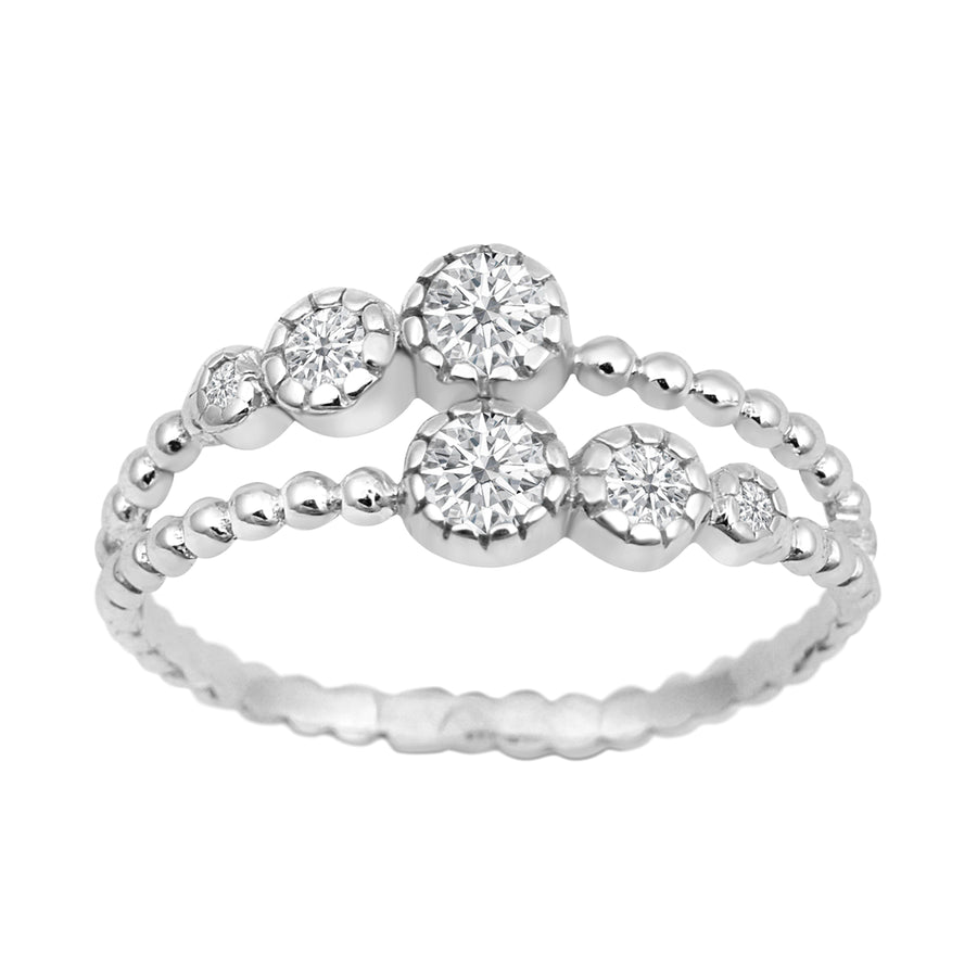Moissanite Bubble Beaded Double Row Band Ring – Sterling Silver