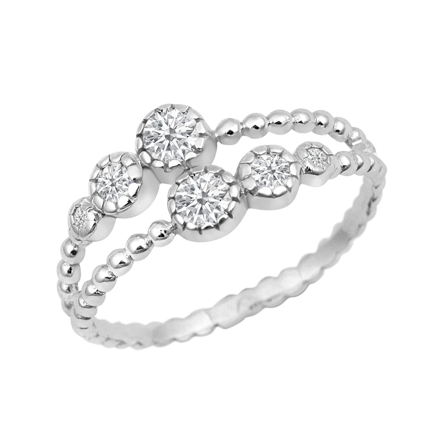 Moissanite Bubble Beaded Double Row Band Ring – Sterling Silver