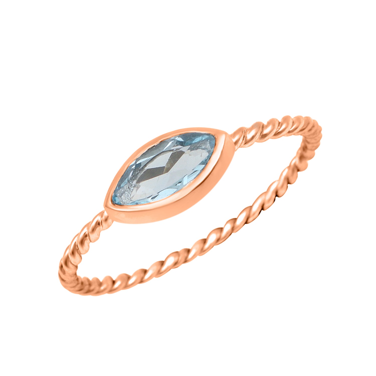 Aquamarine Twisted Rope Band Ring - Sterling Silver