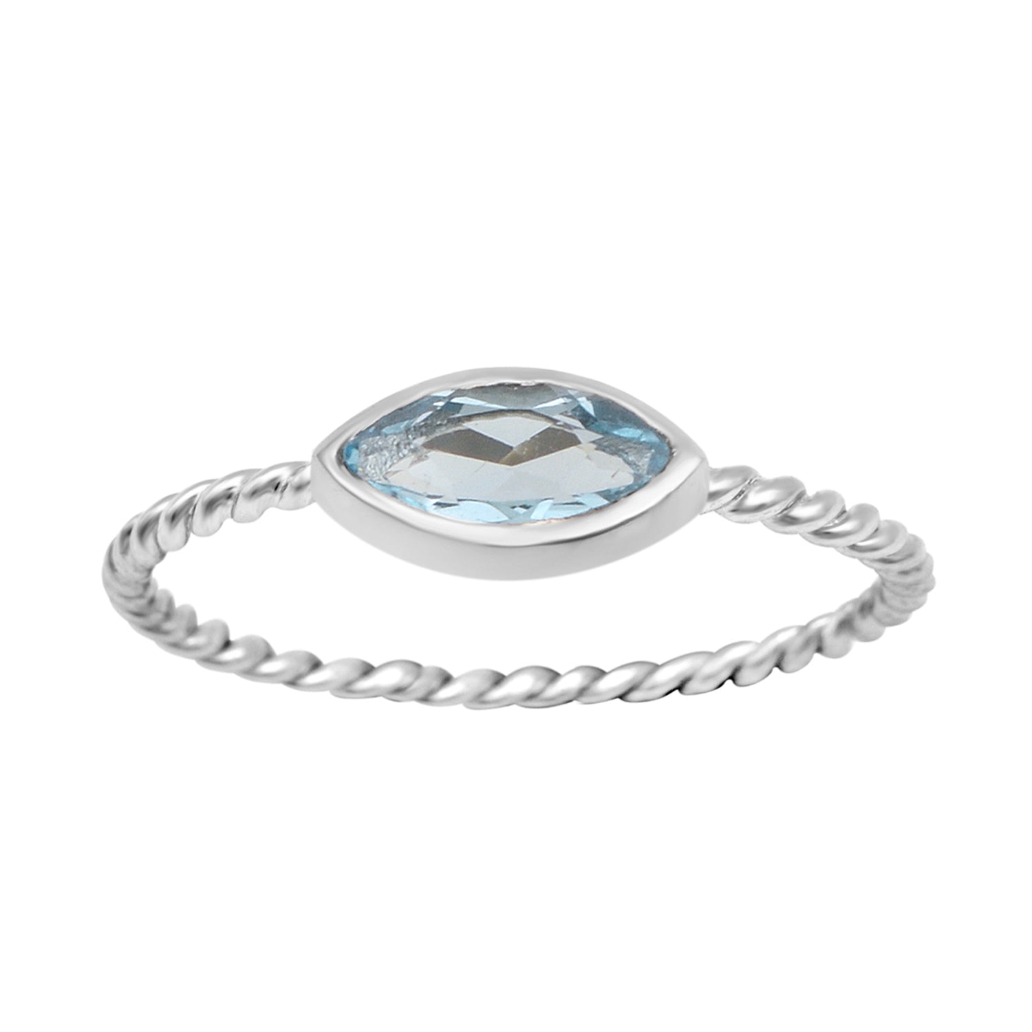 Aquamarine Twisted Rope Band Ring - Sterling Silver