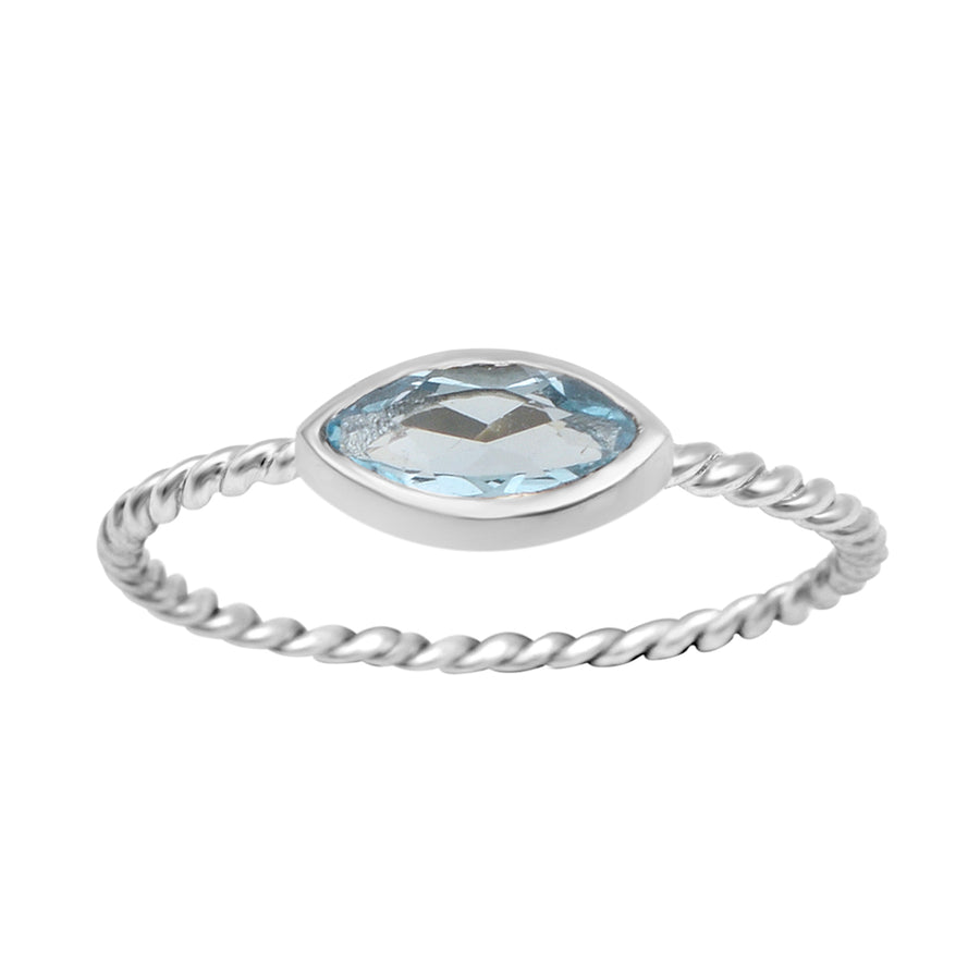 Aquamarine Twisted Rope Band Ring - Sterling Silver