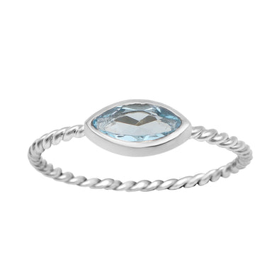 6X3MM Marquise Aquamarine 925 Sterling Silver Twisted Rope Solitaire Women Ring