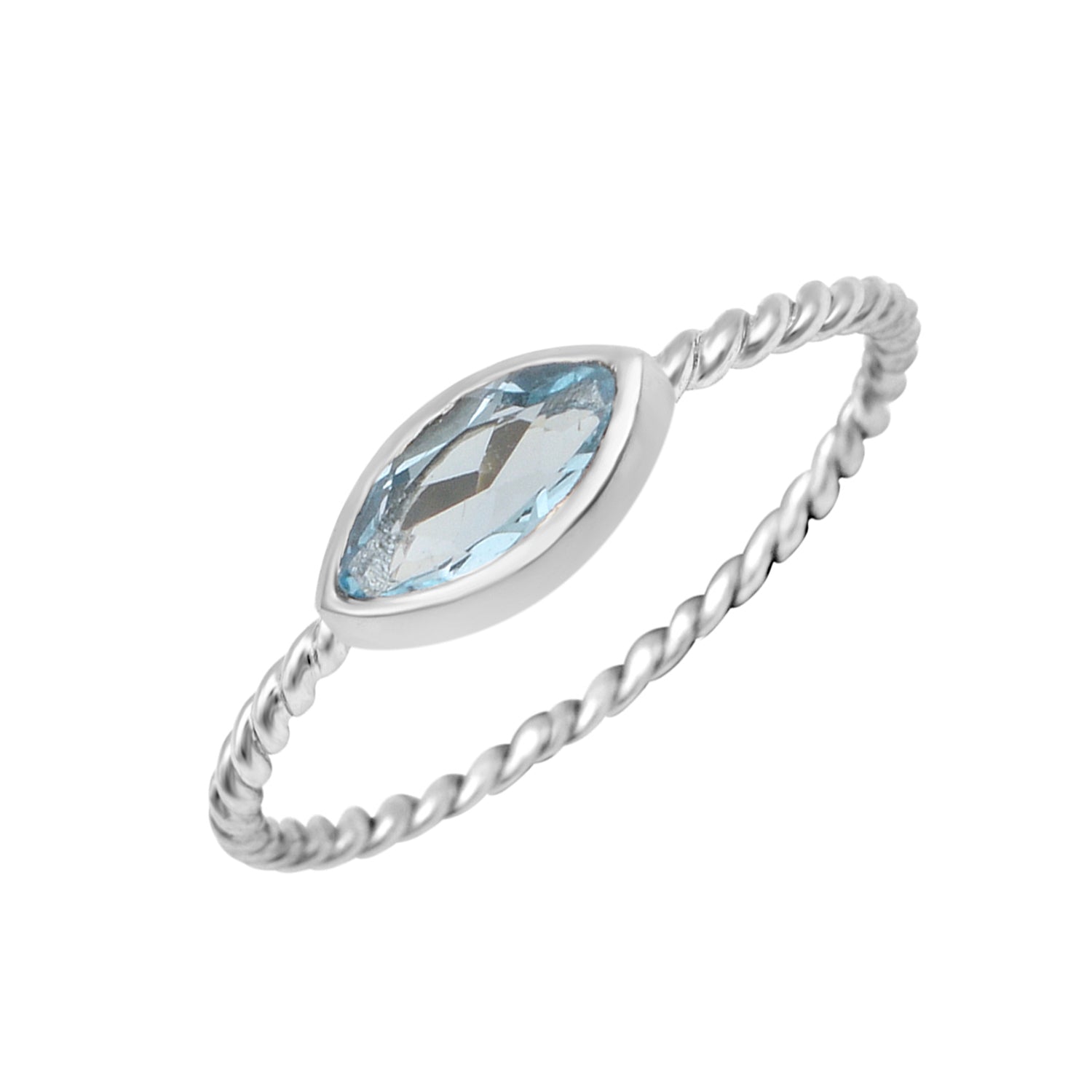 Aquamarine Twisted Rope Band Ring - Sterling Silver