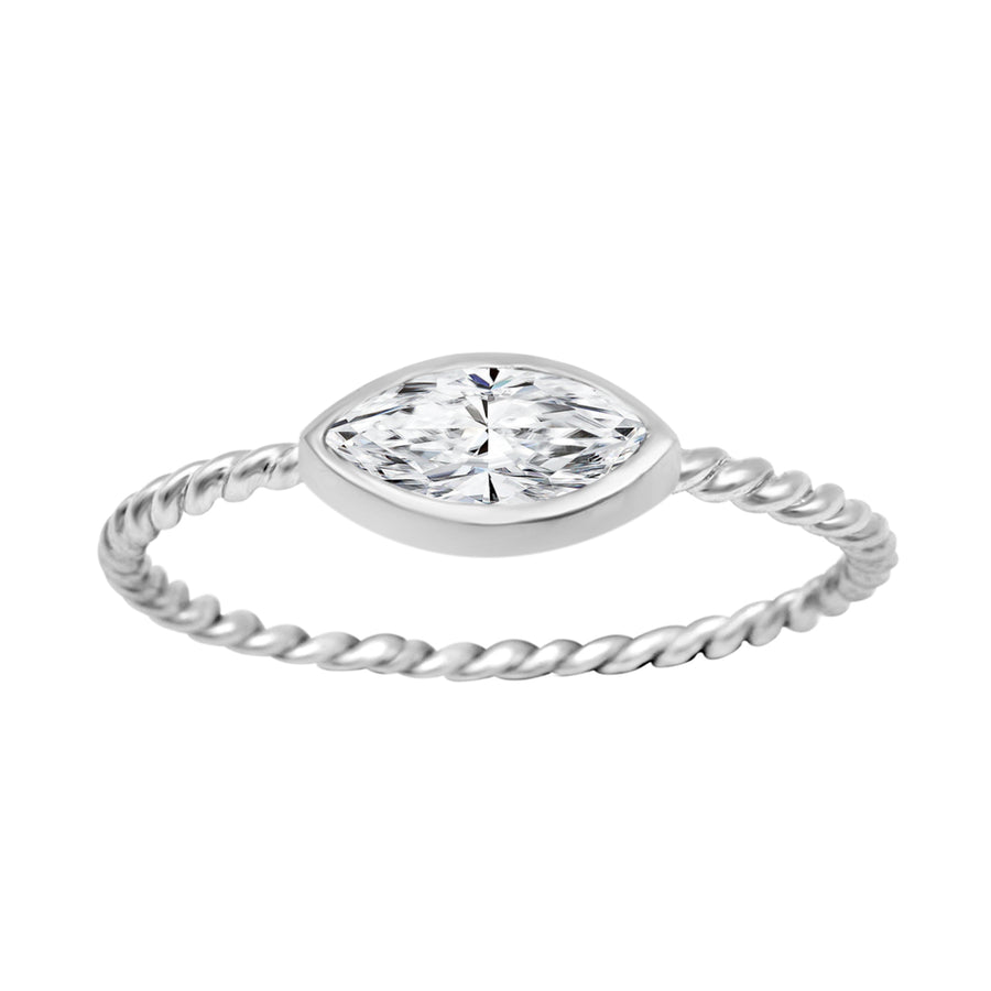 Moissanite Solitaire Twisted Rope Band Ring – Sterling Silver