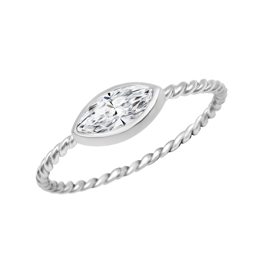 Moissanite Solitaire Twisted Rope Band Ring – Sterling Silver