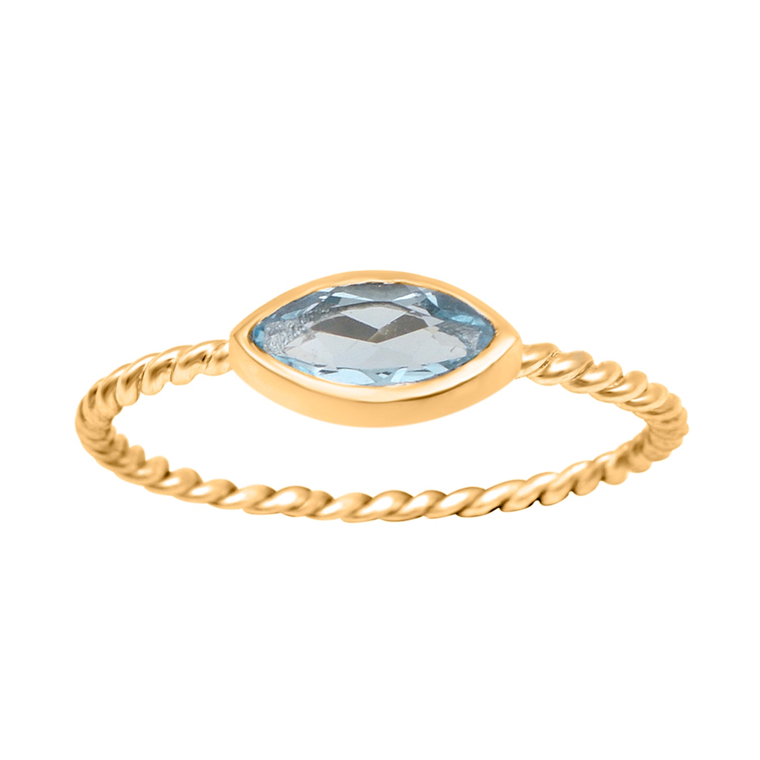 Aquamarine Twisted Rope Band Ring - Sterling Silver