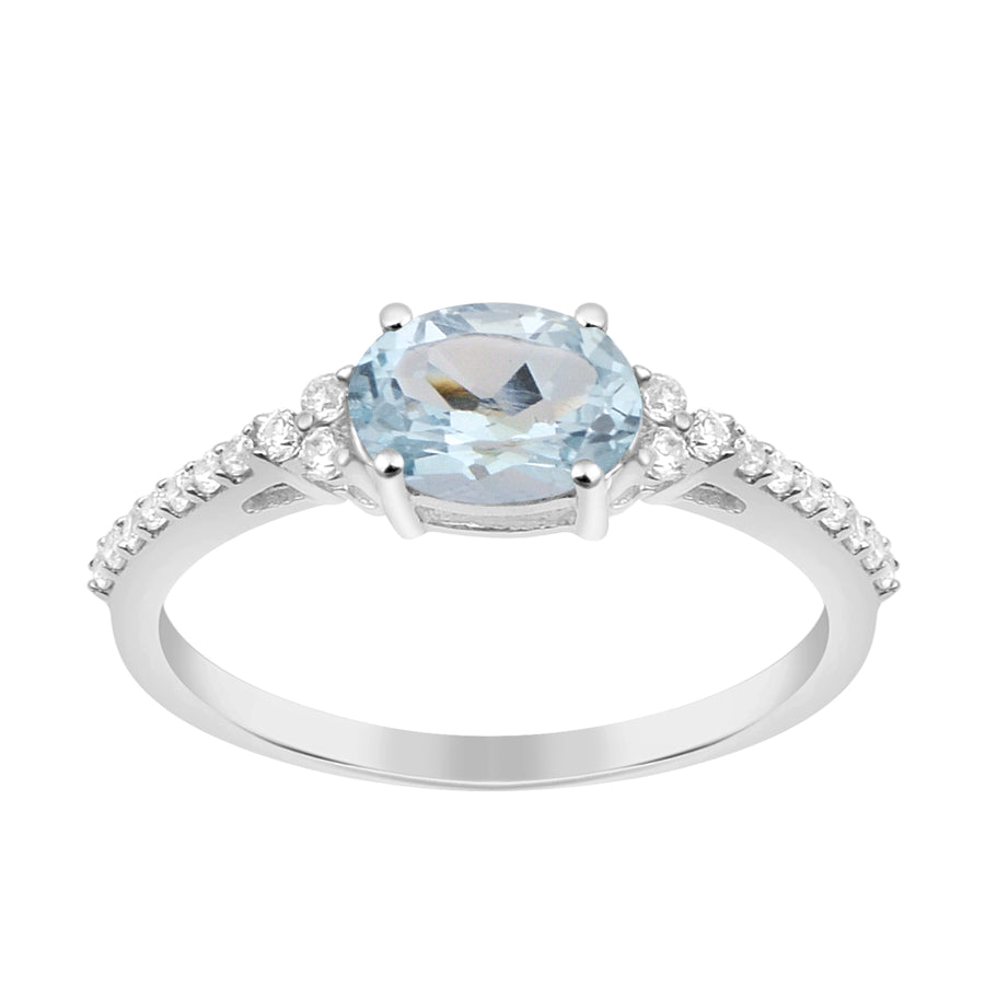 Aquamarine Solitaire Engagement Ring -Sterling Silver