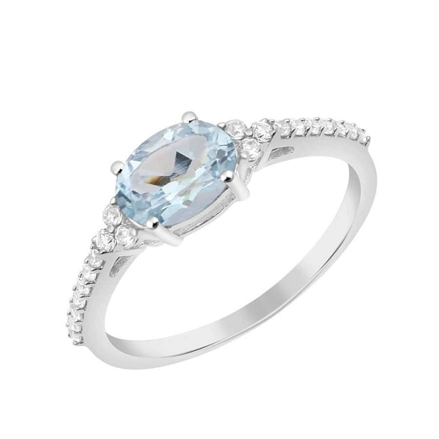 Aquamarine Solitaire Engagement Ring -Sterling Silver