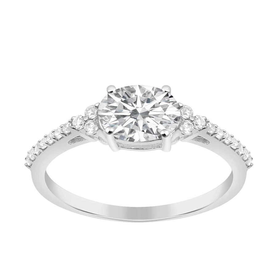 Moissanite Oval Solitaire Accents Ring - Sterling Silver