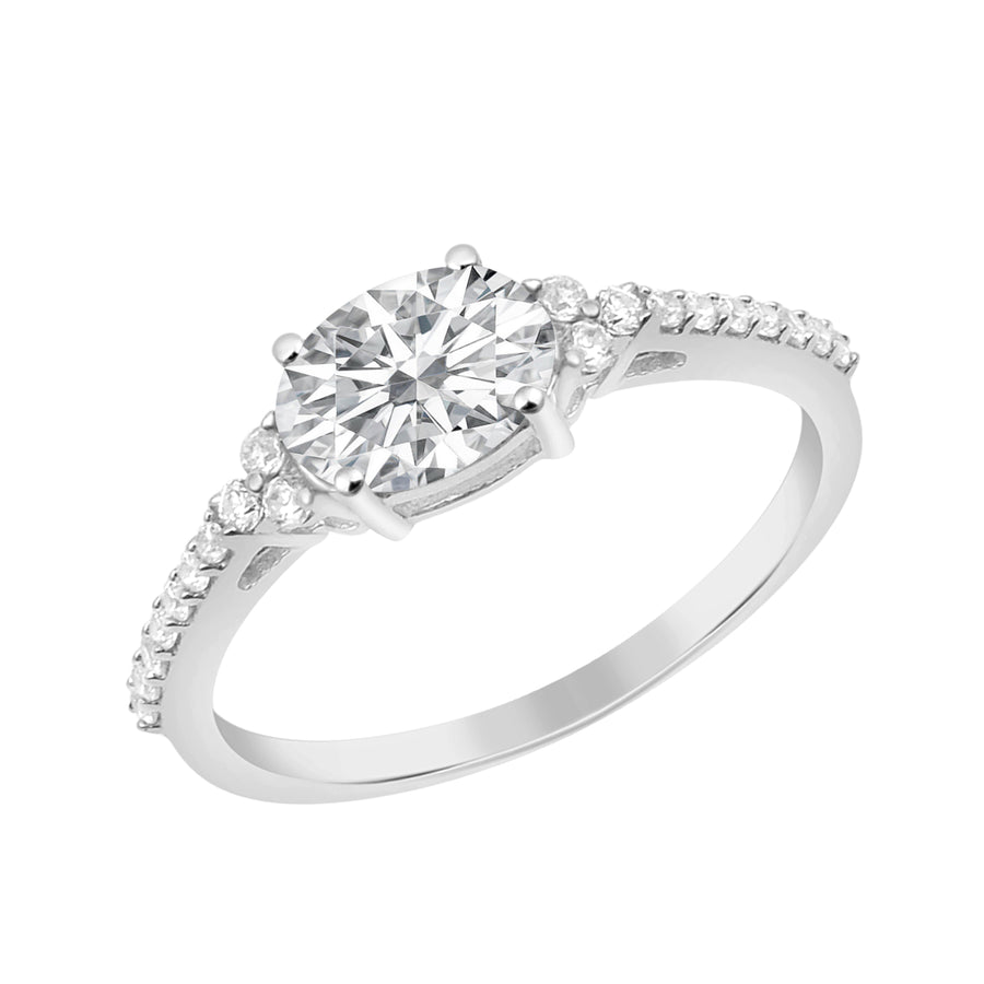 Moissanite Oval Solitaire Accents Ring - Sterling Silver