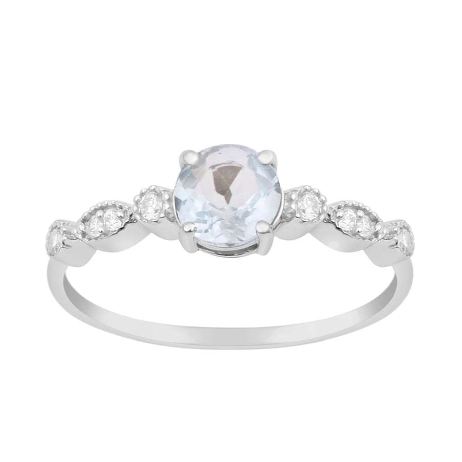 Aquamarine Vintage Inspired Solitaire Ring -Sterling Silver