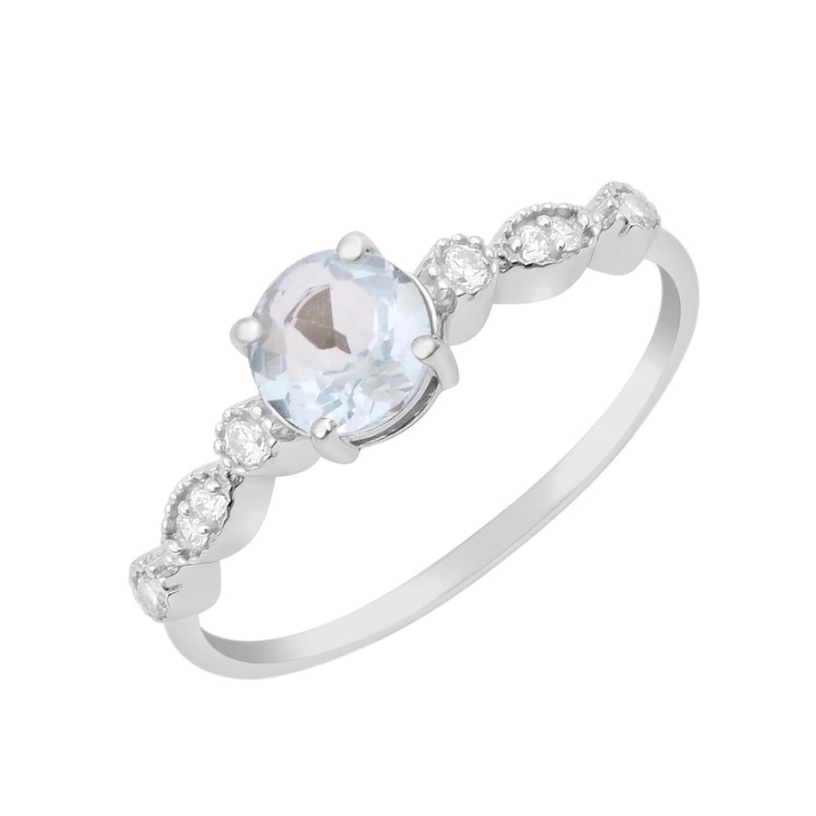 Aquamarine Vintage Inspired Solitaire Ring -Sterling Silver