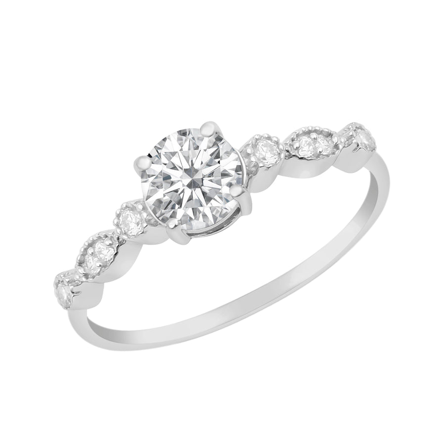 Moissanite Round Solitaire Ring - Sterling Silver