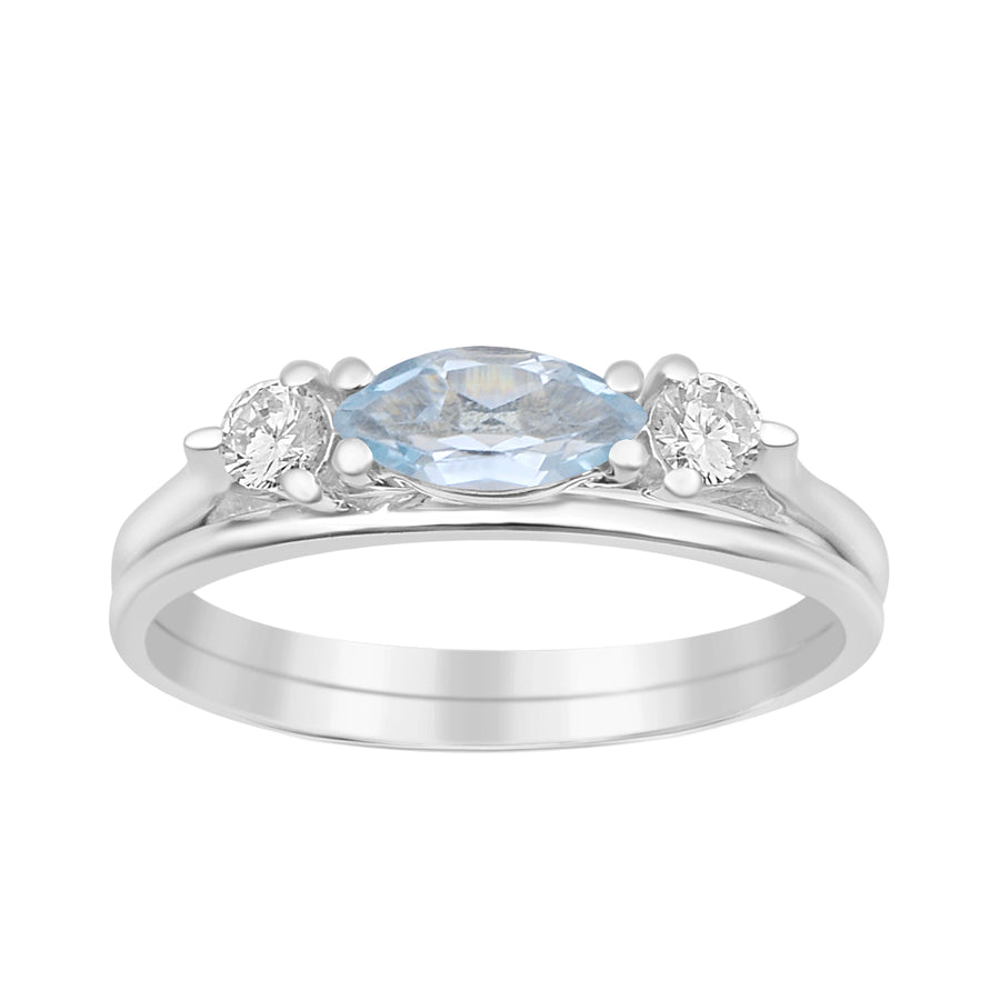 Aquamarine Three Stone Ring - Sterling Silver