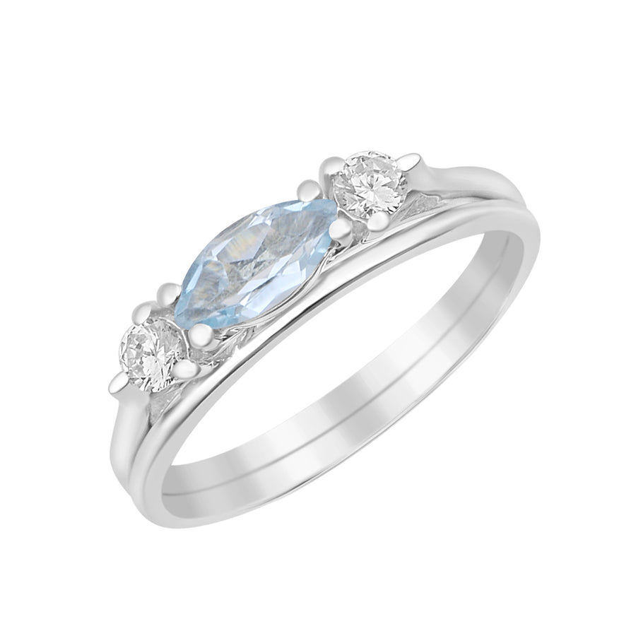 Aquamarine Three Stone Ring - Sterling Silver