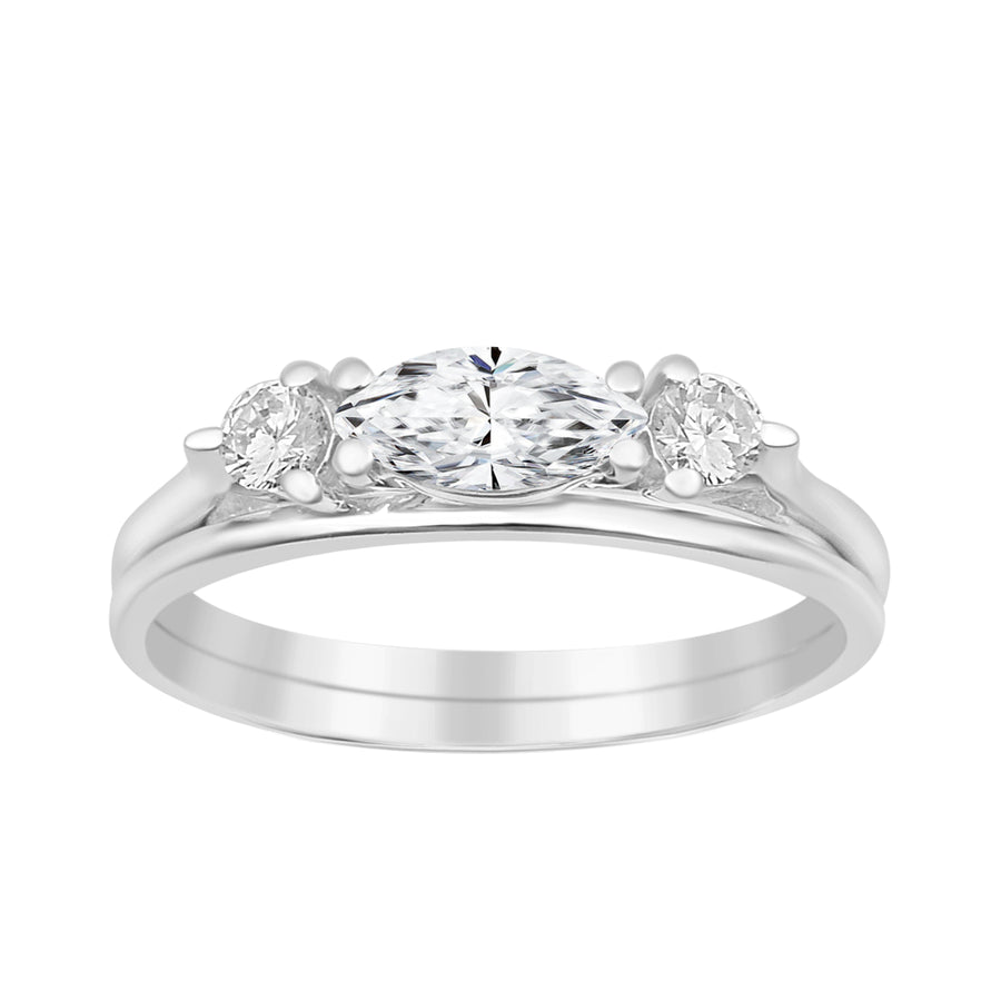 Moissanite Three Stone Ring - Sterling Silver