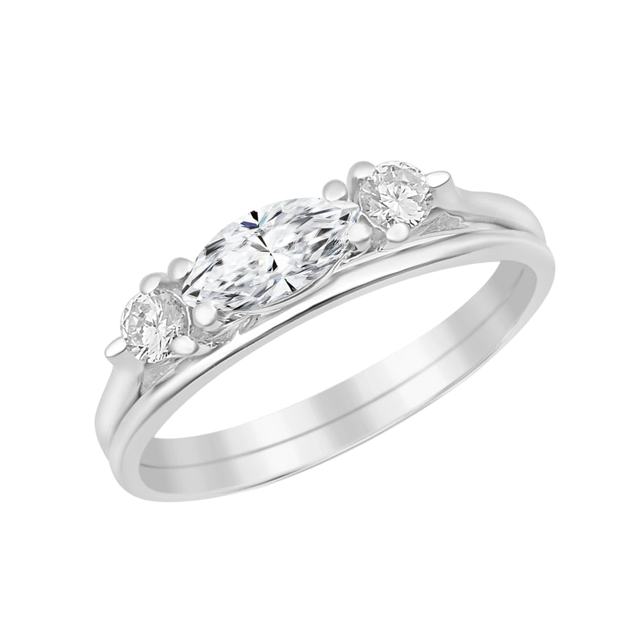 Moissanite Three Stone Ring - Sterling Silver
