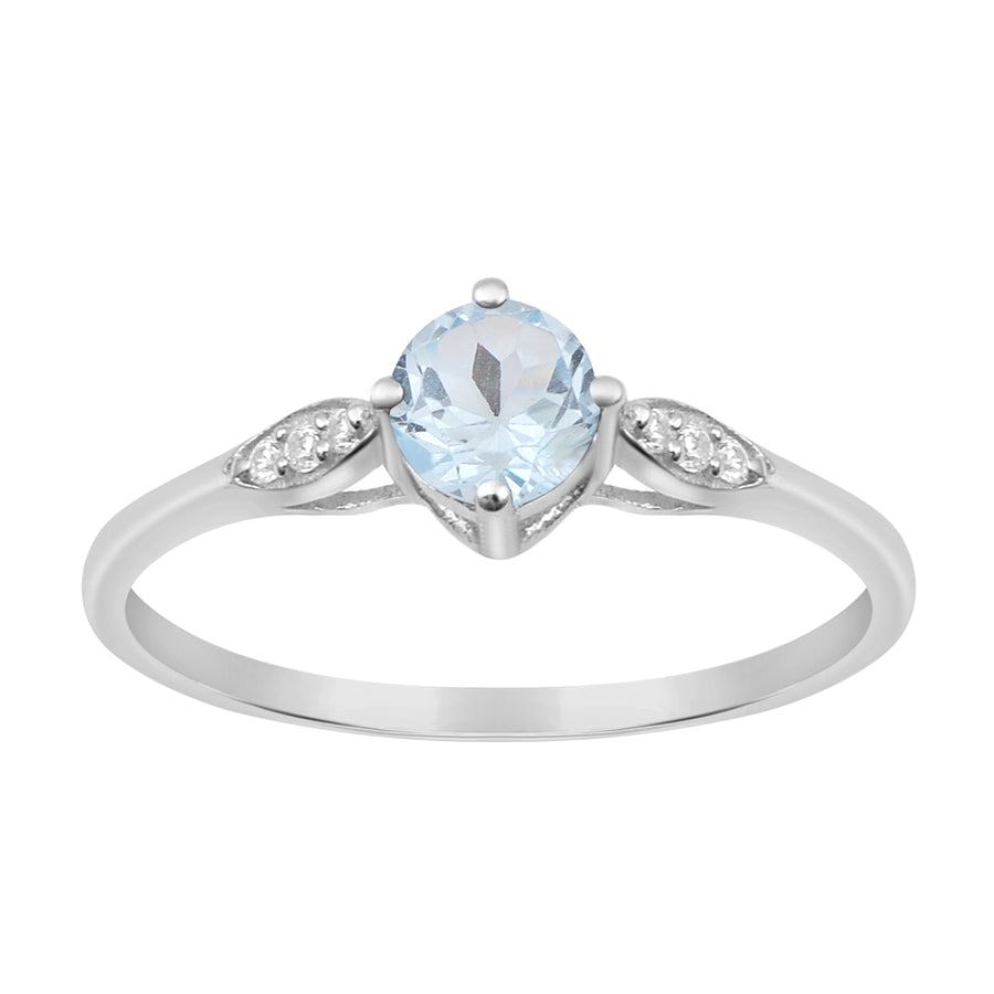 Aquamarine Solitaire Ring -Sterling Silver