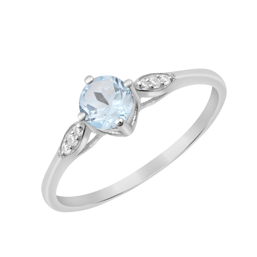 Aquamarine Solitaire Ring -Sterling Silver
