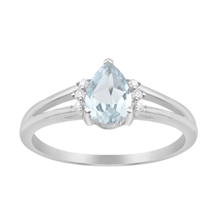 Aquamarine Split Shank Ring -Sterling Silver