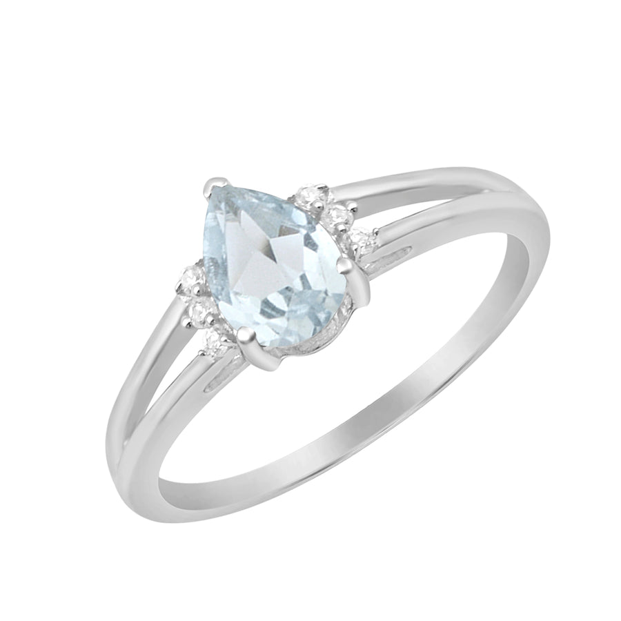 Aquamarine Split Shank Ring -Sterling Silver
