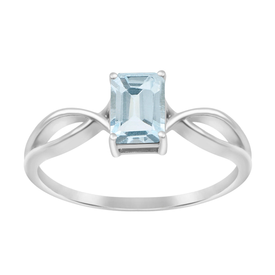 Aquamarine Solitaire Wedding Ring - Sterling Silver