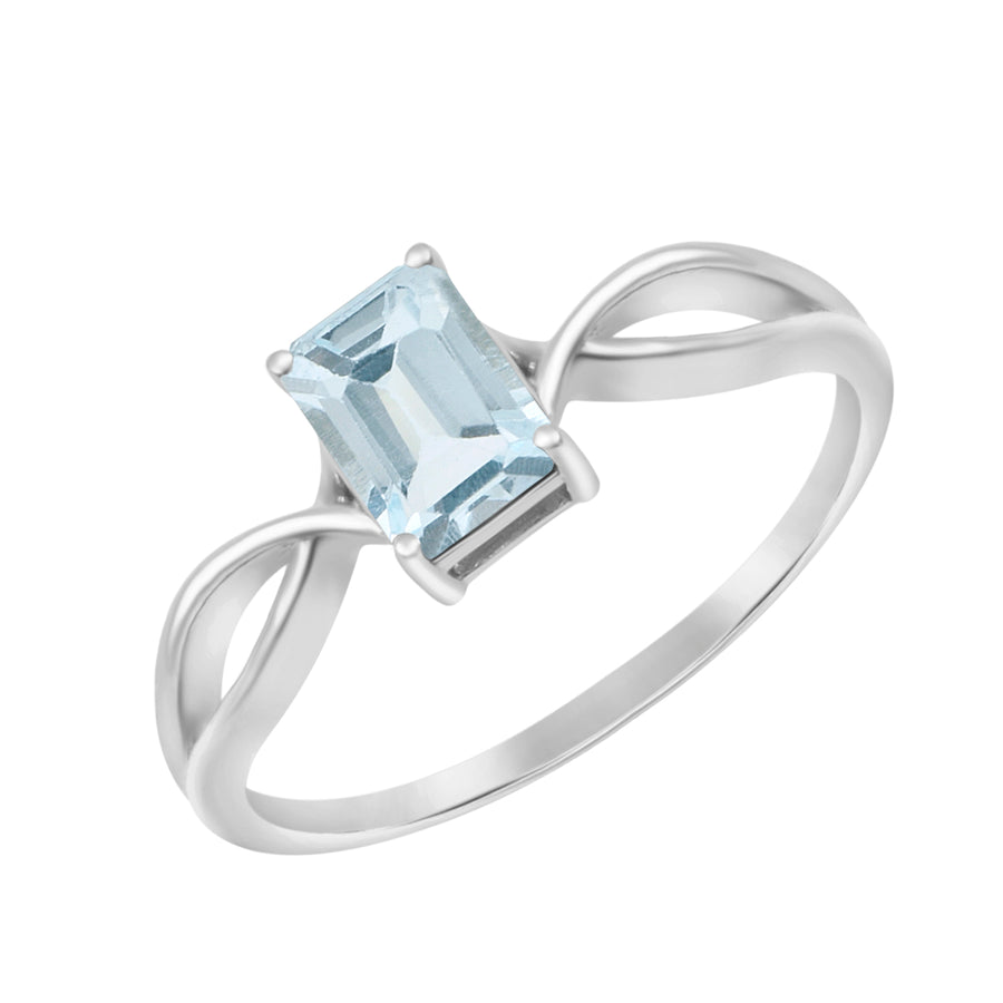 Aquamarine Solitaire Wedding Ring - Sterling Silver