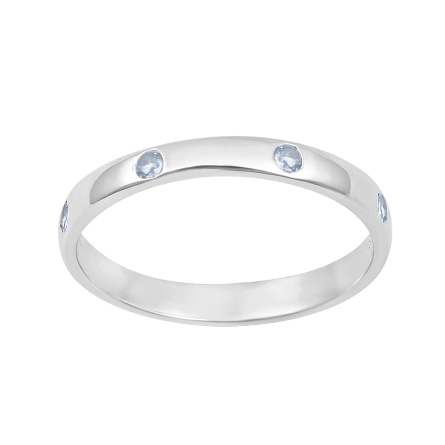Aquamarine Flush-Set Stackable Ring - Sterling Silver