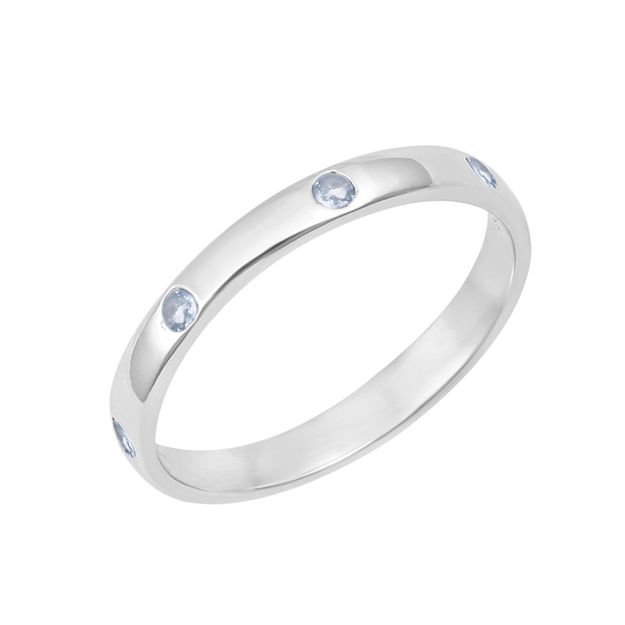 Aquamarine Flush-Set Stackable Ring - Sterling Silver