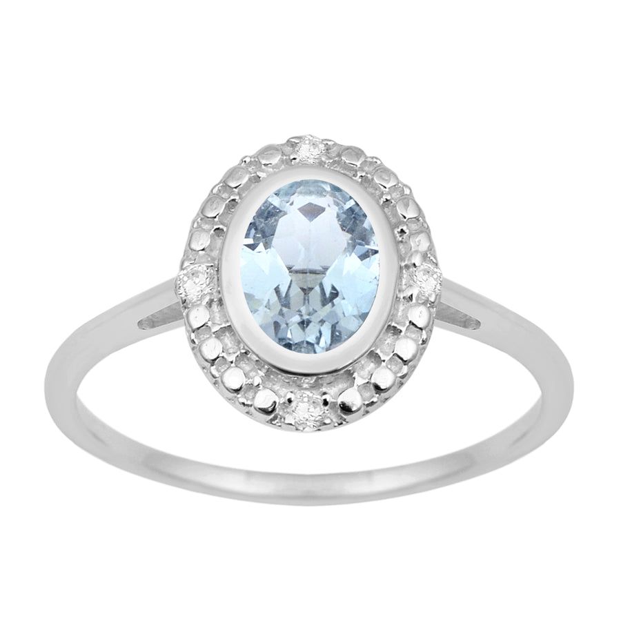 Aquamarine Vintage Inspired Halo Ring -Sterling Silver