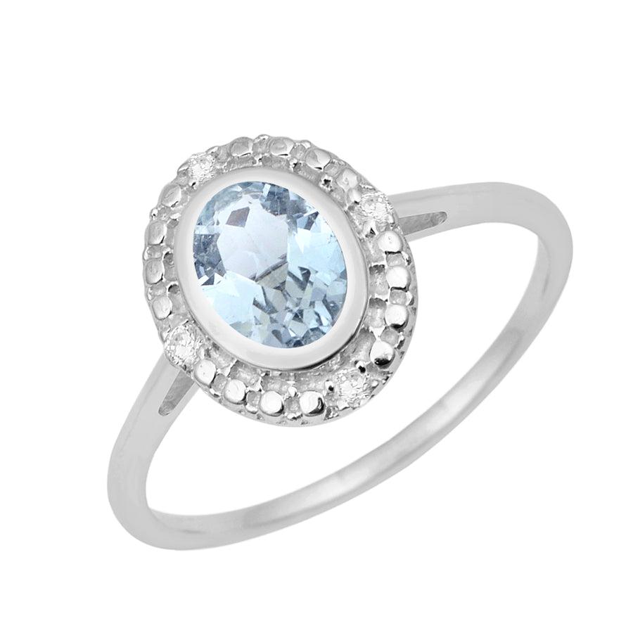 Aquamarine Vintage Inspired Halo Ring -Sterling Silver