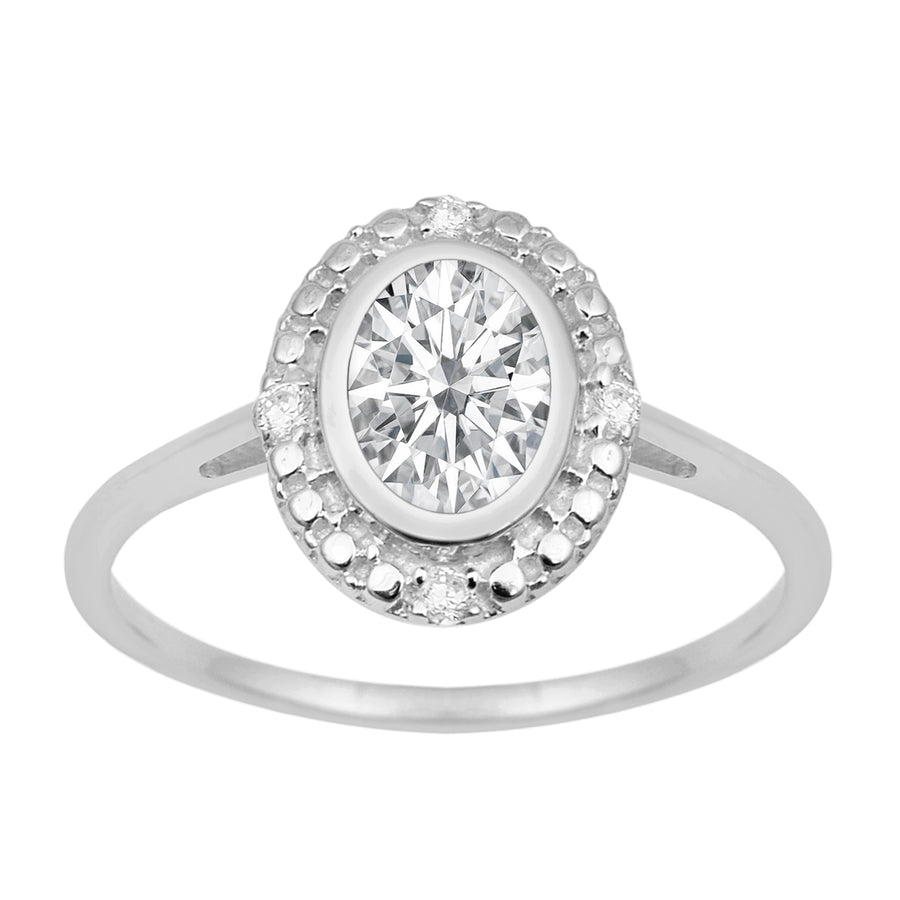 Moissanite Oval Halo Ring - Sterling Silver