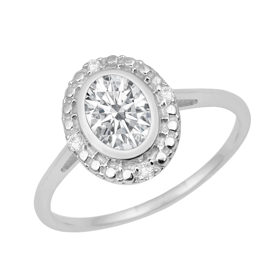 Moissanite Oval Halo Ring - Sterling Silver