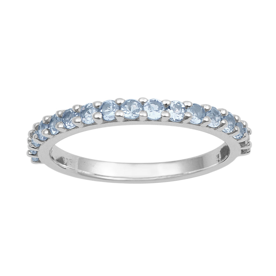 Aquamarine Half Eternity Ring - Sterling Silver