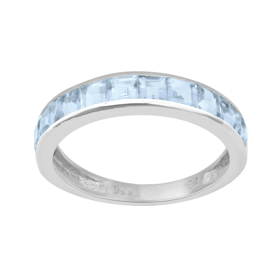 Aquamarine Channel Set Eternity Ring - Sterling Silver