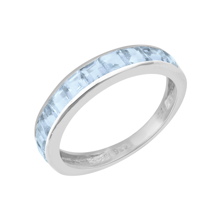 Aquamarine Channel Set Eternity Ring - Sterling Silver