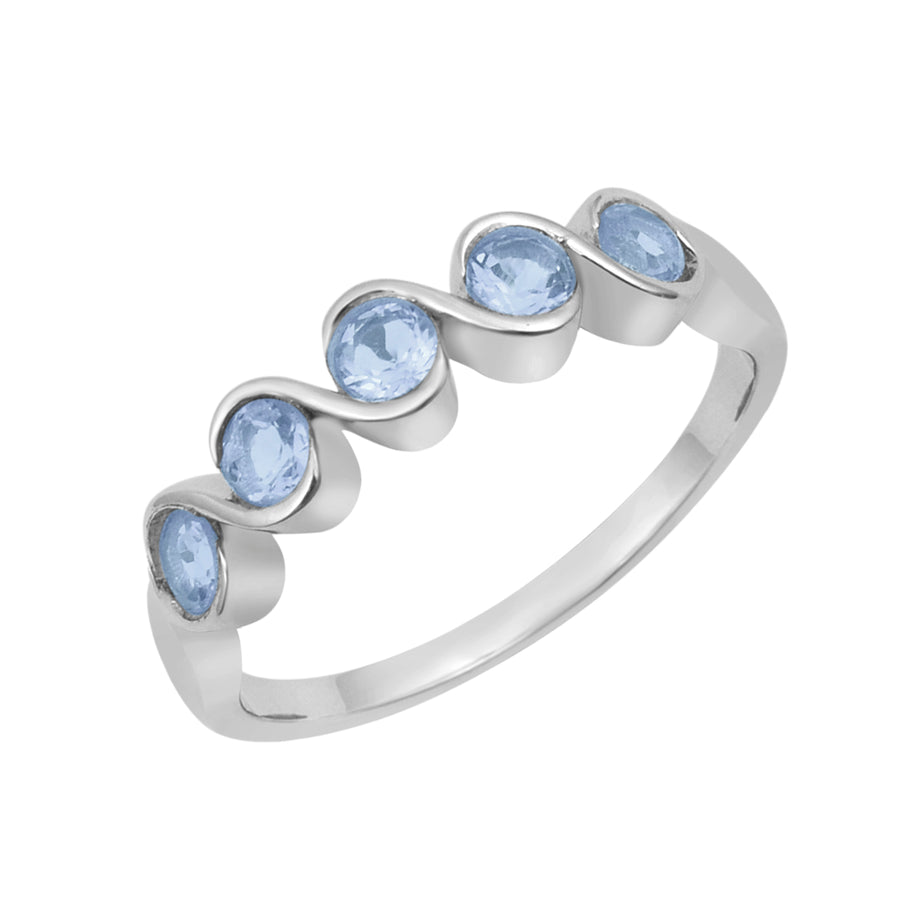 Aquamarine Five Stone Wave Ring -Sterling Silver