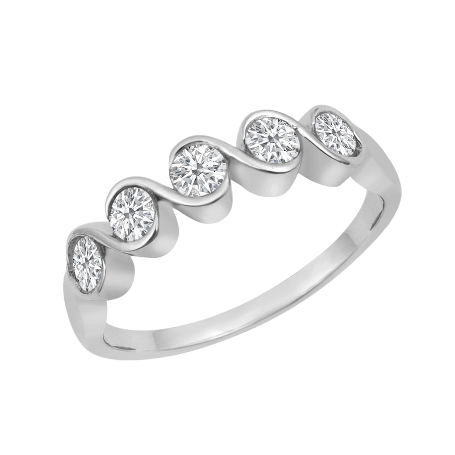 Moissanite Round Wave Band Ring - Sterling Silver