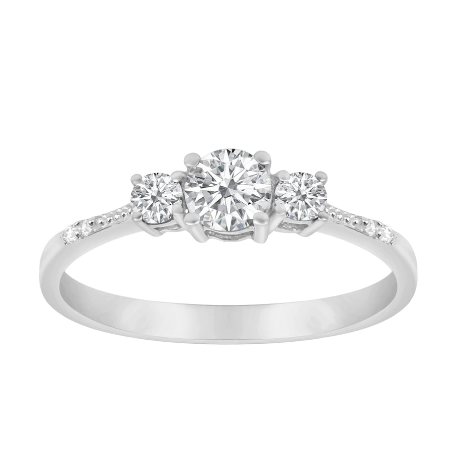 Moissanite Round Three Stone Ring - Sterling Silver