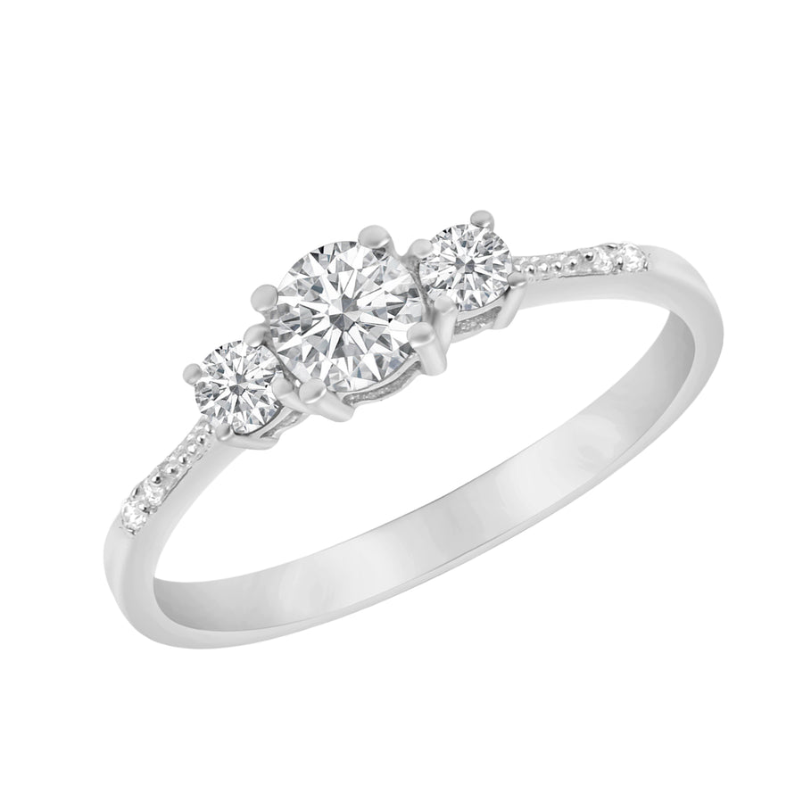 Moissanite Round Three Stone Ring - Sterling Silver