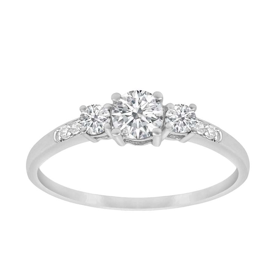 Moissanite Round Three Stone Ring - Sterling Silver